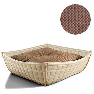Bowl, un panier pour chat moderne en cuir crème coussin coton brun moyen - kasibe