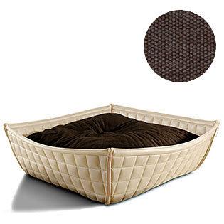 Bowl, un panier pour chat moderne en cuir crème coussin coton marron - kasibe
