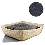 Bowl, un panier pour chat moderne en cuir crème coussin polaire gris moyen- kasibe