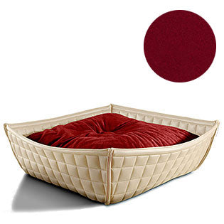 Bowl, un panier pour chat moderne en cuir crème coussin polaire rouge - kasibe
