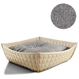 Bowl, un panier pour chat moderne en cuir crème coussin velours gris clair - kasibe