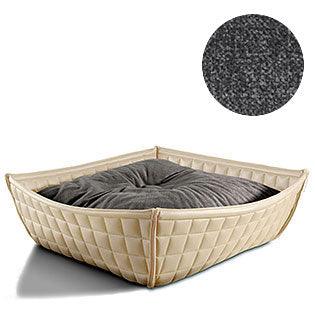 Bowl, un panier pour chat moderne en cuir crème coussin velours gris moyen - kasibe
