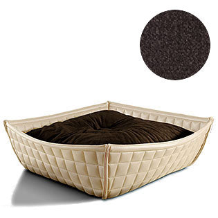 Bowl, un panier pour chat moderne en cuir crème coussin velours marron - kasibe