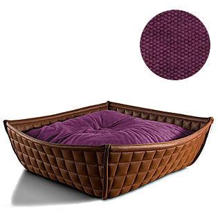 Bowl, un panier pour chat moderne en cuir marron coussin coton bordeaux - kasibe