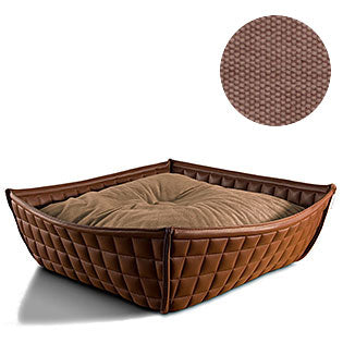 Bowl, un panier pour chat moderne en cuir marron coussin coton brun moyen - kasibe