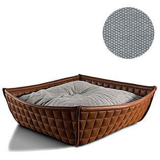 Bowl, un panier pour chat moderne en cuir marron coussin coton gris clair - kasibe