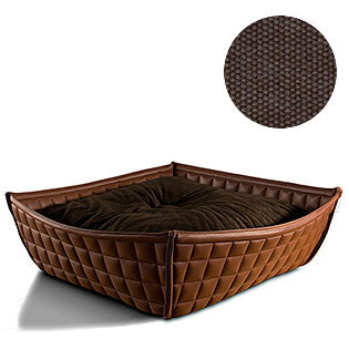Bowl, un panier pour chat moderne en cuir marron coussin coton marron - kasibe