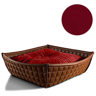 Bowl, un panier pour chat moderne en cuir marron coussin polaire rouge - kasibe