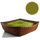 Bowl, un panier pour chat moderne en cuir marron coussin polaire vert - kasibe