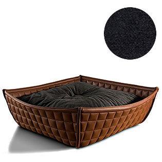 Bowl, un panier pour chat moderne en cuir marron coussin velours gris foncé - kasibe