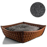 Bowl, un panier pour chat moderne en cuir marron coussin velours gris moyen - kasibe