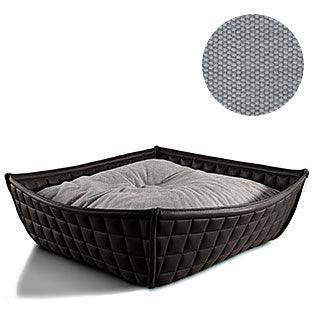 Bowl, un panier pour chat moderne en cuir noir coussin coton gris clair - kasibe