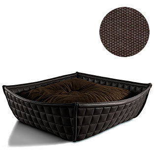 Bowl, un panier pour chat moderne en cuir noir coussin coton marron - kasibe