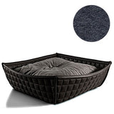 Bowl, un panier pour chat moderne en cuir noir coussin polaire gris moyen - kasibe