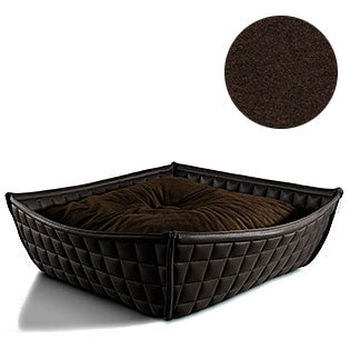Bowl, un panier pour chat moderne en cuir noir coussin polaire marron - kasibe