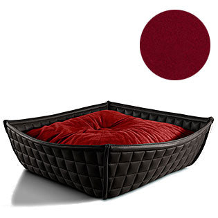 Bowl, un panier pour chat moderne en cuir noir coussin polaire rouge - kasibe