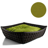 Bowl, un panier pour chat moderne en cuir noir coussin polaire vert - kasibe