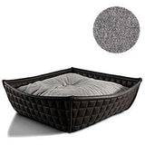 Bowl, un panier pour chat moderne en cuir noir coussin velours gris clair - kasibe
