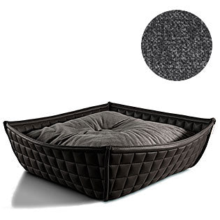 Bowl, un panier pour chat moderne en cuir noir coussin velours gris moyen - kasibe