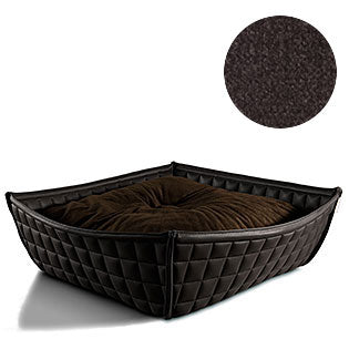 Bowl, un panier pour chat moderne en cuir noir coussin velours marron - kasibe