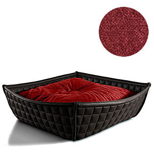 Bowl, un panier pour chat moderne en cuir noir coussin velours rouge - kasibe