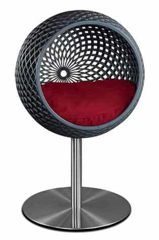 Panier de luxe pour chat, Cocoon, un lit design unique noir coussin polaire rouge - Kasibe