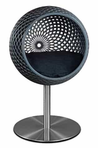 Panier de luxe pour chat, Cocoon, un lit design unique noir coussin velours gris foncé - Kasibe