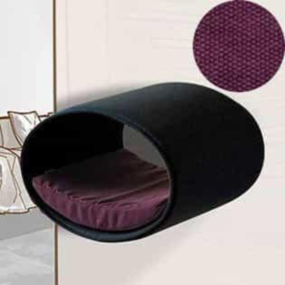 Panier mural pour chat, Rondo un support d'escalade en feutre anthracite coton bordeaux - kasibe