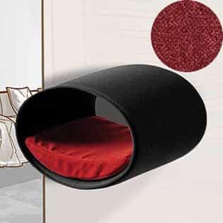 Panier mural pour chat, Rondo un support d'escalade en feutre anthracite velours rouge - kasibe