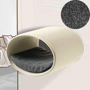 Panier mural pour chat, Rondo un support d'escalade en feutre crème velours gris moyen - kasibe