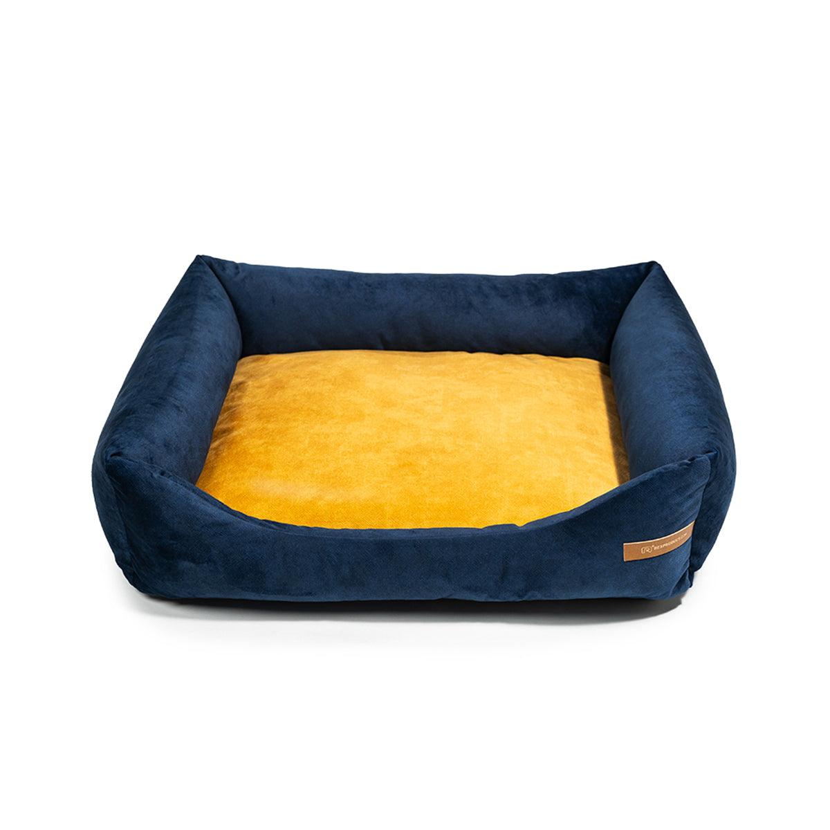 panier pour chien et chat bleu marine coussin jaune - kasibe