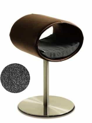 Rondo, un perchoir pour chat design en cuir marron coussin gris moyen longueur longue - kasibe