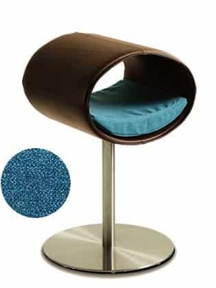 Rondo, un perchoir pour chat design en cuir marron coussin pétrole longueur longue - kasibe