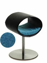 Rondo, un perchoir pour chat design en cuir noir coussin pétrole longueur courte - kasibe