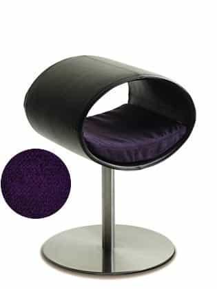 Rondo, un perchoir pour chat design en simili cuir noir coussin aubergine longueur courte - kasibe