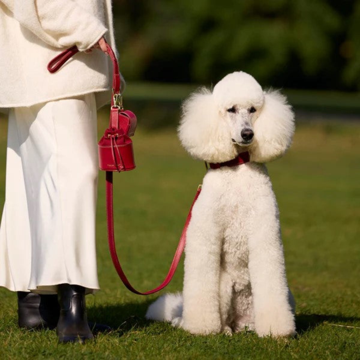 pochette pour sacs à déjections canines en cuir rouge - kasibe