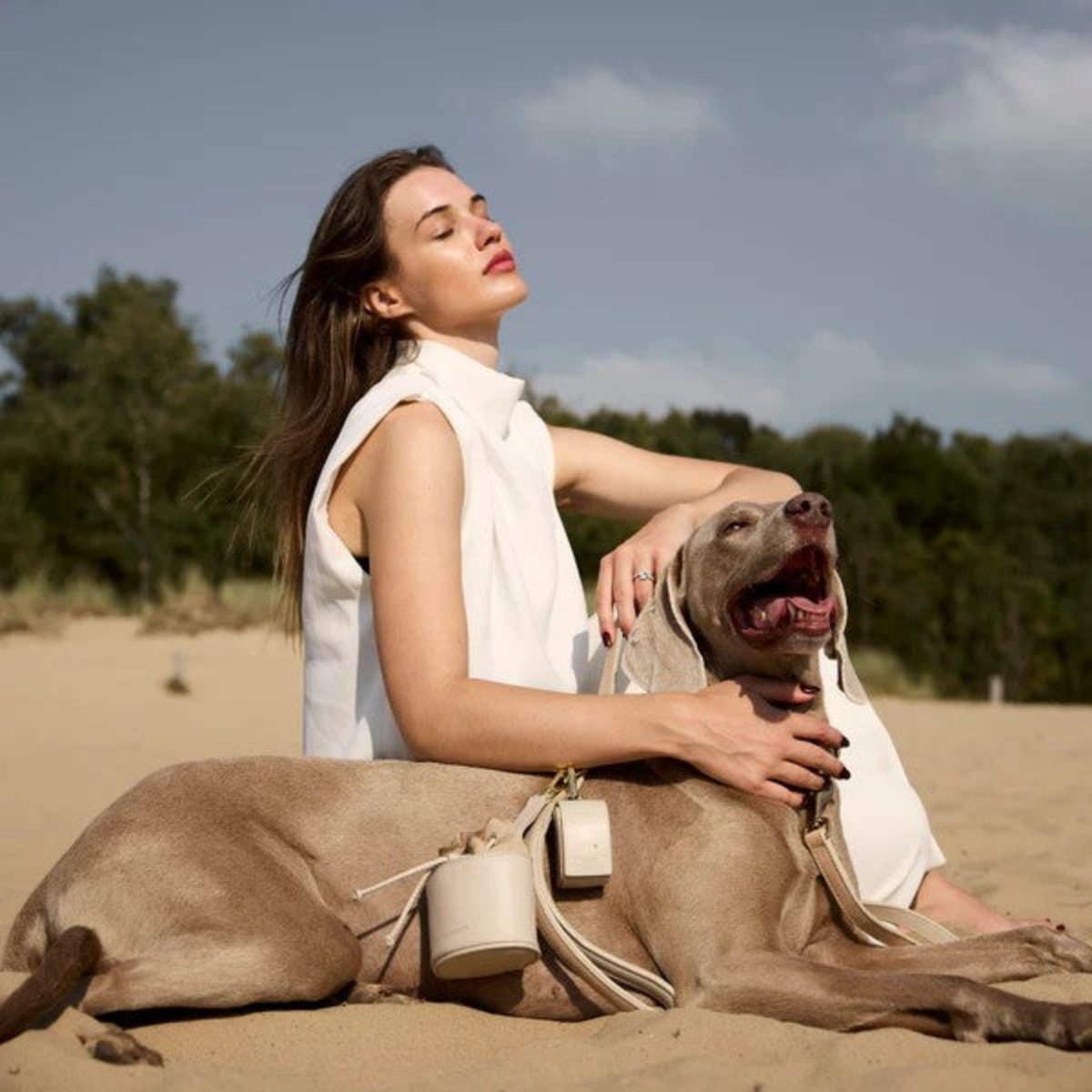 sac à friandises pour chien en cuir et daim ivoire - kasibe