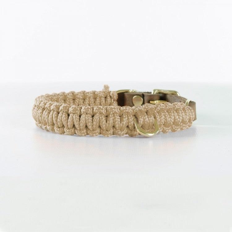 Collier en corde et cuir pour chien Touch of Leather beige boucle or - kasibe