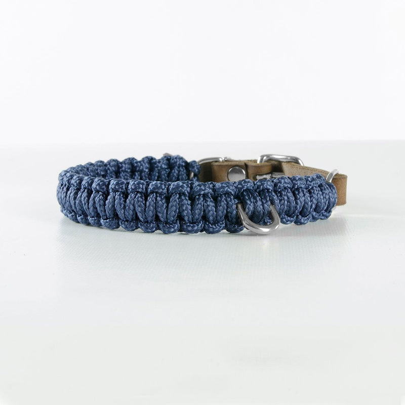 Collier en corde et cuir pour chien Touch of Leather bleu boucle argent - kasibe