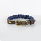 Collier en corde et cuir pour chien Touch of Leather bleu boucle or - kasibe