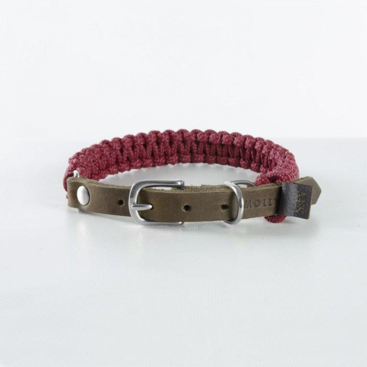Collier en corde et cuir pour chien Touch of Leather bordeaux boucle argent - kasibe
