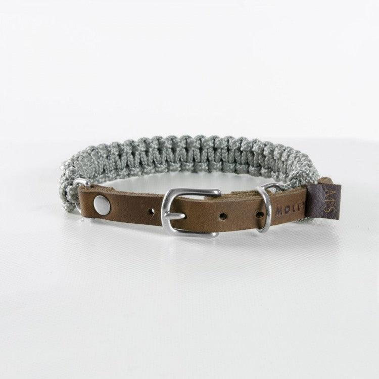 Collier en corde et cuir pour chien Touch of Leather gris boucle argent - kasibe