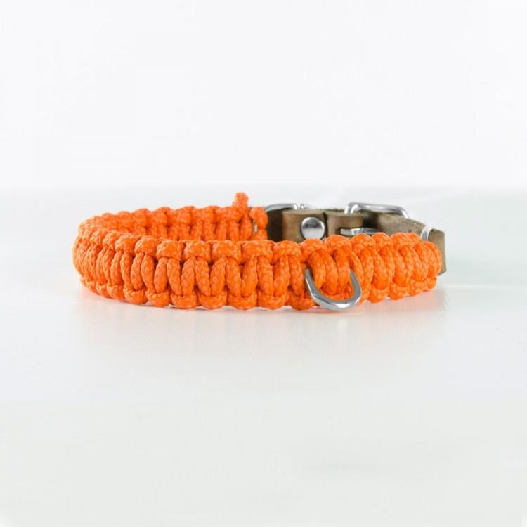 Collier en corde et cuir pour chien Touch of Leather orange boucle argent - kasibe