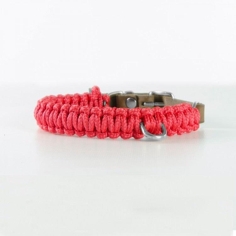Collier en corde et cuir pour chien Touch of Leather rose boucle argent - kasibe
