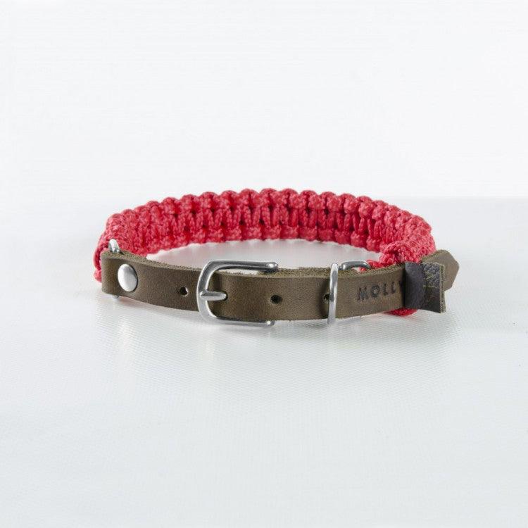 Collier en corde et cuir pour chien Touch of Leather rose boucle argent - kasibe