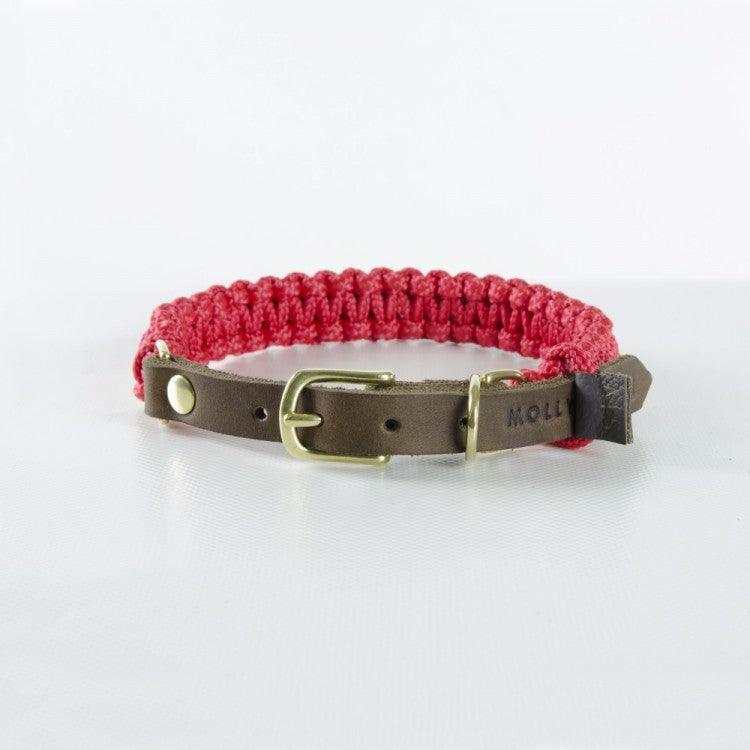 Collier en corde et cuir pour chien Touch of Leather rose boucle or - kasibe