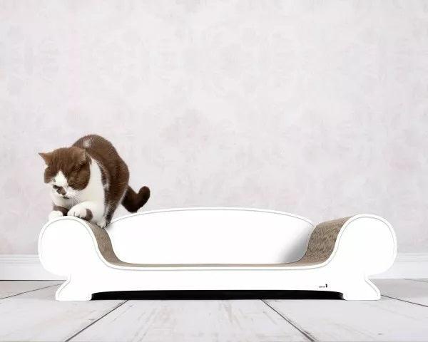 Vertige, un divan griffoir relax pour chat intemporel en carton chic et élégant blanc - kasibe