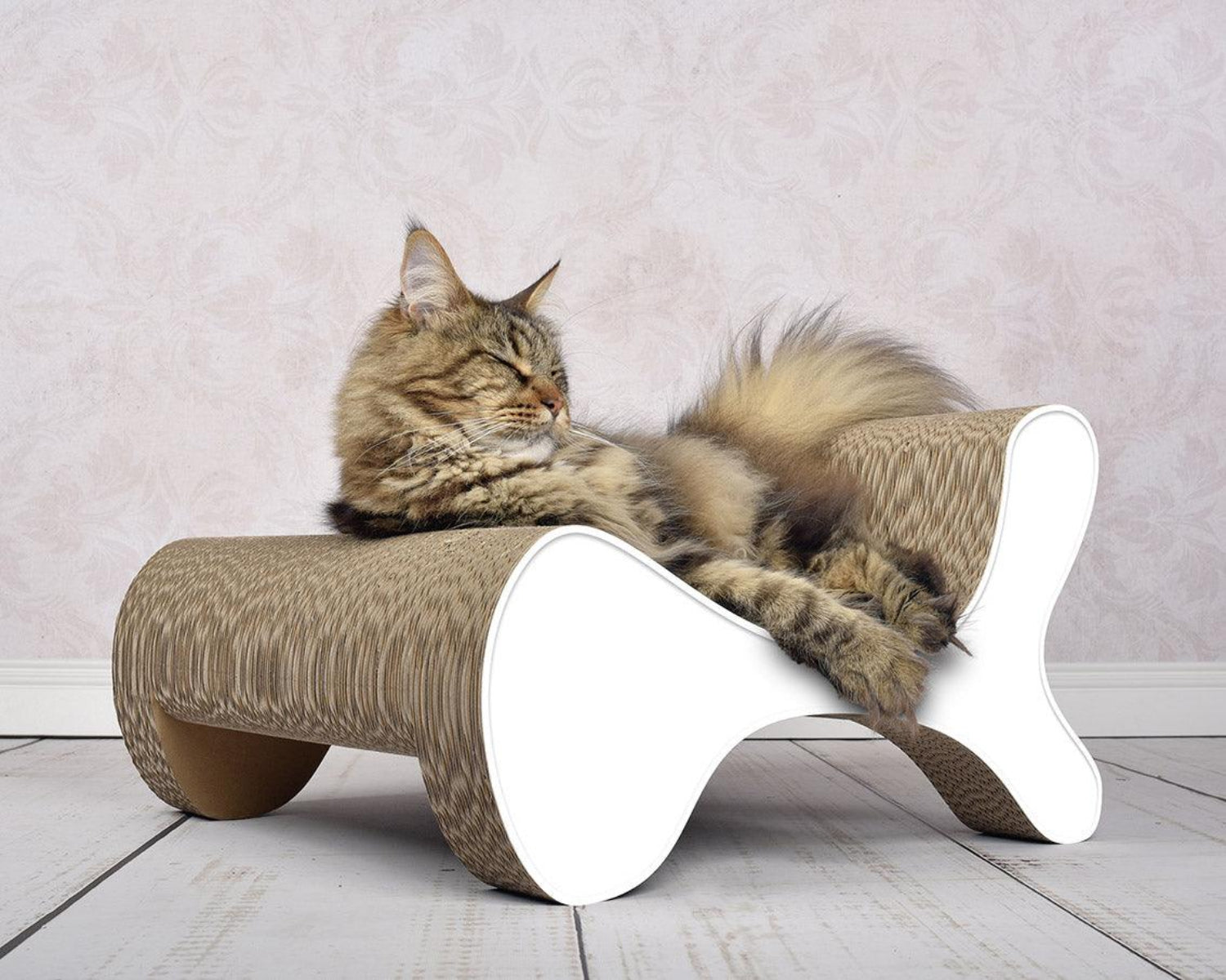 Fauteuil pour chat & griffoir : voici l'insolite Molecular Fauteuil en carton blanc liseré - kasibe