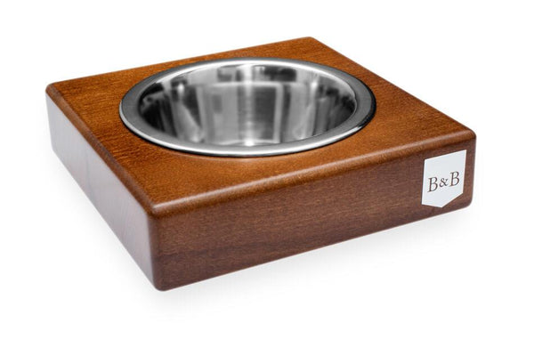 Gamelle en bois pour chien Solo avec bol céramique ou acier ambre bol acier - kasibe