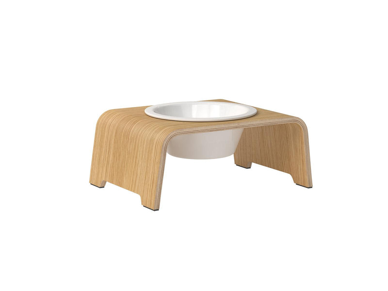 Gamelle design pour chien en bois dogBar single taille ms chêne clair bol porcelaine - kasibe